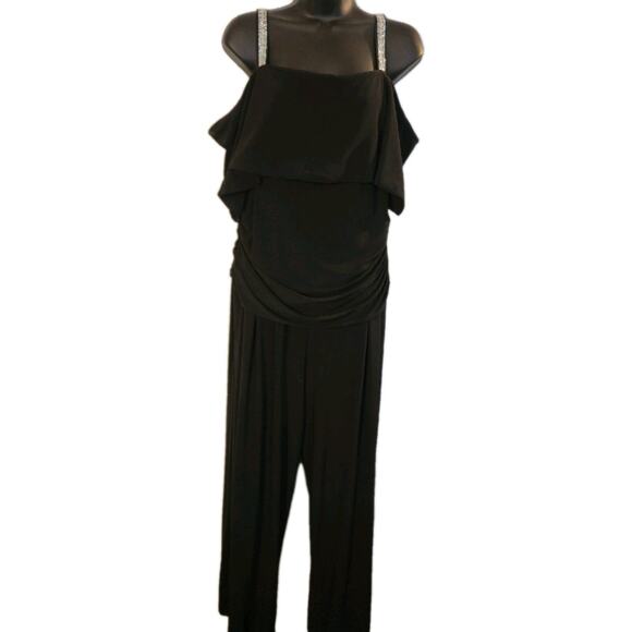 R&M Richards Womens Embellished Wide-Leg Cold-Shoulder Jumpsuit Plus Size 18 W. - Picture 9 of 14